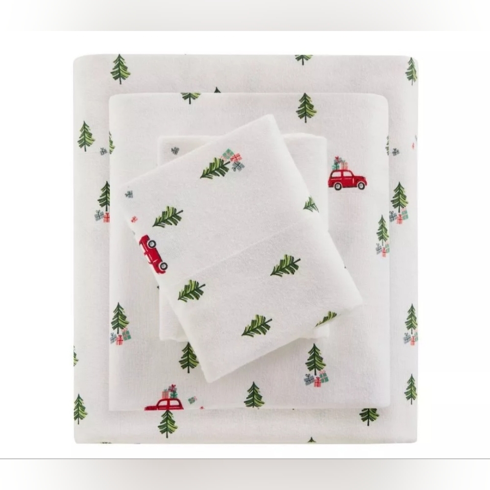 Queen Cotton Flannel Sheet Set Green Tree Trip - Woolrich